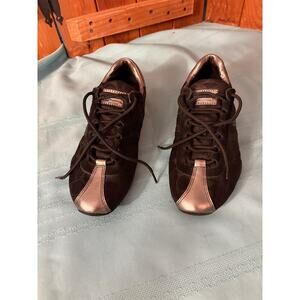 COACH Black Suede Sneaker 7.5 med "Katelyn" Black Monogram suede Silver Accents